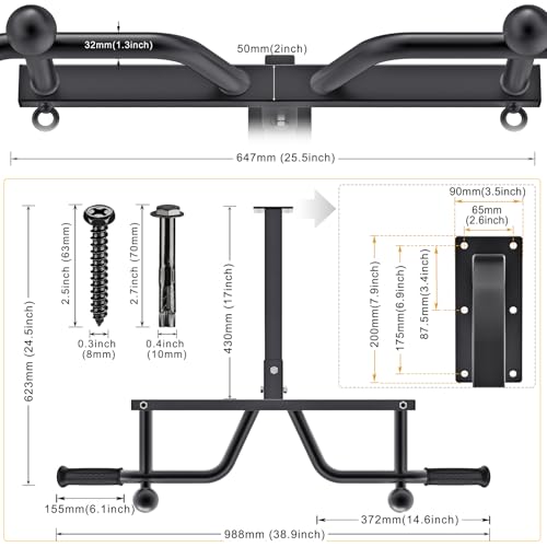 Kipika 48" Ceiling Mounted Pull Up Bar, Heavy Duty Multi-Grip Chin Up Bar,Mounted Pullup Bar, Adjustable Height, Pull Up B...
