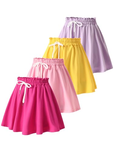 Jolyshlid Girls 4 Pack Athletic Skirts Set Tennis Golf Skirts with Shorts Running Flowy Skorts 3-12Y