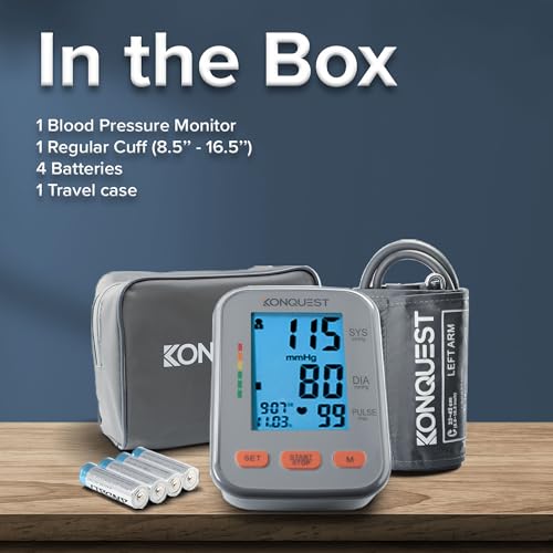 Konquest KBP-2704A Digital Blood Pressure Monitor – Automatic Upper Arm BP Machine with Large Cuff (8.5–16.5 in), Backlit ...
