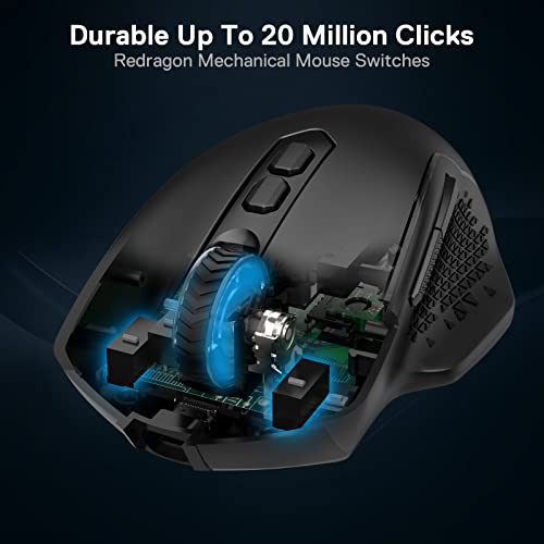 Redragon M810 Pro Wireless Gaming Mouse, 10000 DPI Wired/Wireless Gamer Mouse w/Rapid Fire Key, 8 Macro Buttons, 45-Hour R...
