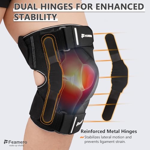 Plus Size Knee Brace for Knee Pain, with Hinges & Cross Compression Straps for Meniscus Tear, Arthritis, Joint Support Adj...