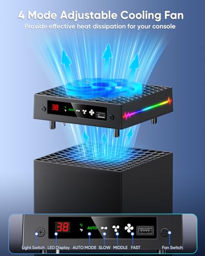 [LED Display] - Auto Cooling Fan for Xbox Series X with 9 RGB Light Modes, Cooling System Adjustable by Temperature with 4...