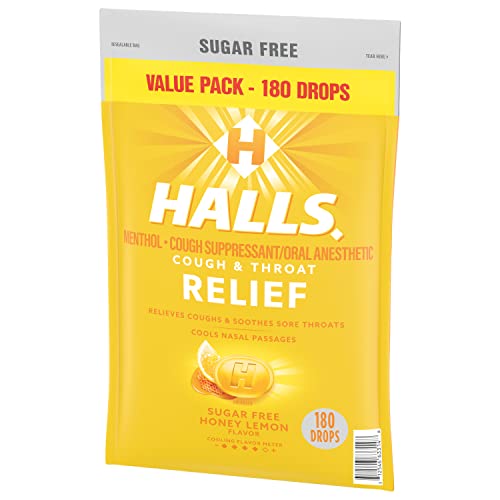 Halls Relief Honey Lemon Sugar Free Cough Drops, Value Pack, 180 Drops (Pack of 2)