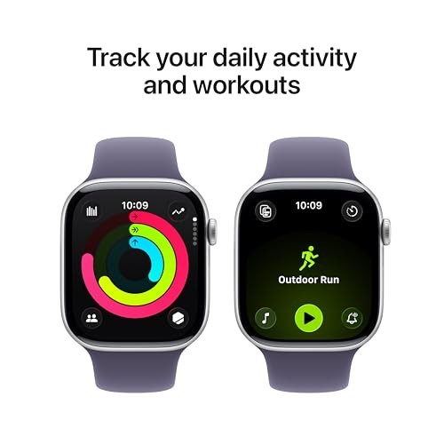 Apple Watch Series 11 [GPS 46mm] Smartwatch with Silver Aluminum Case with Purple Fog Sport Band - M/L. Sleep Score, Fitne...