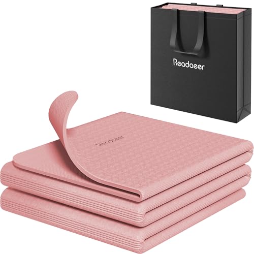 Readaeer Foldable Yoga Mat for Travel Folding Yoga Mat 6mm Thick with Carrying Bag, Non-Slip TPE Exercise Pilates Mat for ...