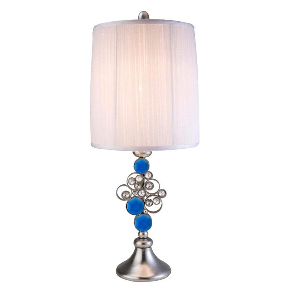 HomeRoots Silver Table Lamp with Faux Crystal and Turquoise Accent
