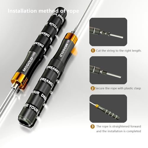 Mogold Pro Adjustable Speed Jump Rope - 10ft 4mm PVC Steel Wire with Dual Ball Bearings & 360° Spin - Metal/Rubber Ergonom...