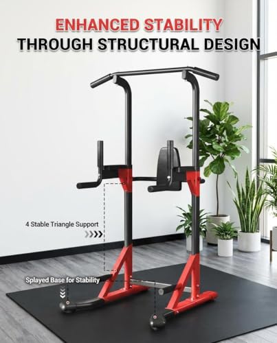Power Tower Pull Up Bar and Dip Station for Home Gym, 450LBS Weight Capacity Free Standing Workout Equipment with Adjustab...