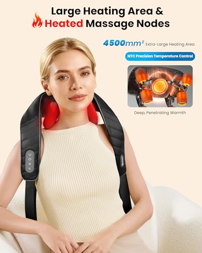 COMFIER Cordless Neck Massager with Heat, 4D Kneading Shiatsu Neck and Shoulder Massager Deep Tissue, Hands-Free Straps, F...
