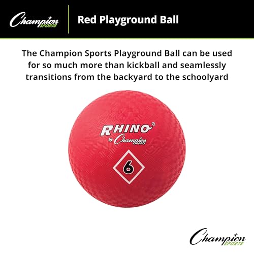 Champion Sports Playground Ball – High-Bounce 2-Ply Construction, Durable Red Ball for Throwing, Catching & Kicking - Mult...