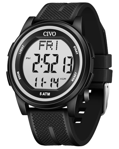 CIVO Digital Watches for Men Women: Sports Waterproof Wristwatch with Stopwatch Alarm Date - LED Backlight Big Numbers Sil...