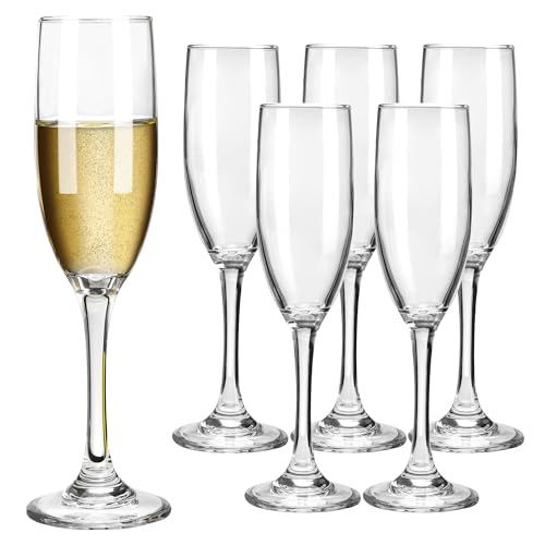 HAKEEMI Champagne Flutes Set of 6, Classic Champagne Glasses Bulk, Elegant Toasting Flutes, 6 oz