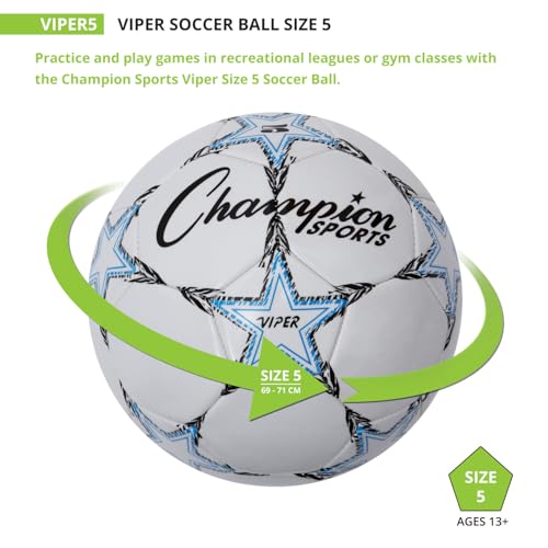 Champion Sports Viper Soccer Ball – Sizes 3, 4, 5 – Soft Touch TPU Cover, Durable Butyl Bladder, Youth & Adult Training Ba...