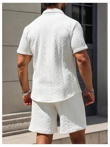 RoseSeek Men's 2 Piece Beach Vacation Outfits Short Sleeve Button Down Shirt and Shorts Clothing Set