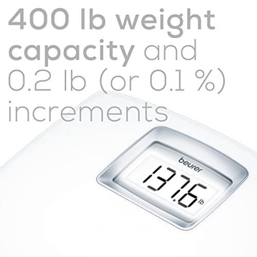 Beurer PS25 Digital Bathroom Scale for Body Weight – 400lb Capacity, Auto-Calibrate, XL Backlit Display – Glass, Precise a...