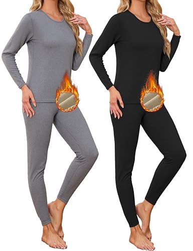 TELALEO 2 Sets Women's Thermal Underwear Long Johns Double-Sided Fleece Lined Base Layer Top & Bottom Pajama for Cold Weather