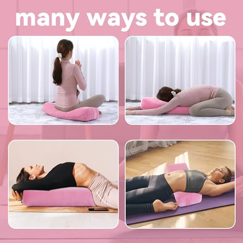 ROYALAY 2 Pcs Yoga Bolster Pillow for Restorative Yoga, Rectangular and Cylinder Meditation Pillow Set with Carrying Handl...