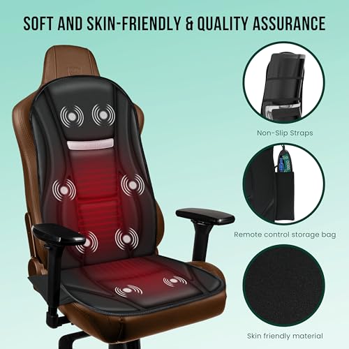Snailax Vibration Back Massager with Heat, Seat Massager with 8 Vibrating Motors & 5 Modes, Chair Massager Cushion, Massag...