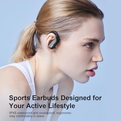 occiam Sport Wireless Earbuds Bluetooth Headphones 80hrs Playtime Deep Bass Ear Buds with Earhook Noise Cancelling Mic Wat...