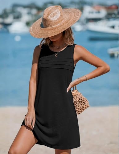 Ekouaer Womens Swimsuit Cover Up Pleated Front Bathing Suit Coverups 2026 Casual Tank Beach Dress with Pockets S-2XL