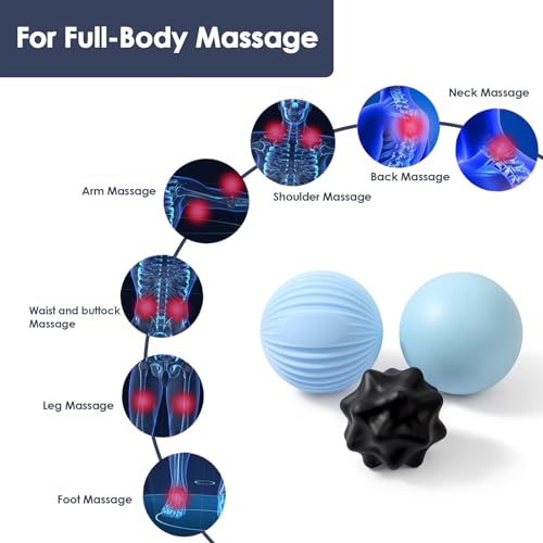 YIXIUTEN 3-Piece Silicone Lacrosse Ball Set for Deep Tissue and Trigger Points - Smooth, Textured, and Spiky Massage Balls...