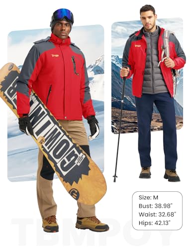 TBMPOY Men's Winter Jackets Skiing Waterproof Snow Thick Fleece Lined Hooded Utility Cold Weather Warm Outdoor Ice Work