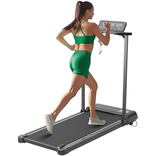 Compact Walking Pad with Handle Bar, Foldable Electric Treadmill with Handles and 3.5HP Powerful, Portable Small Walking P...