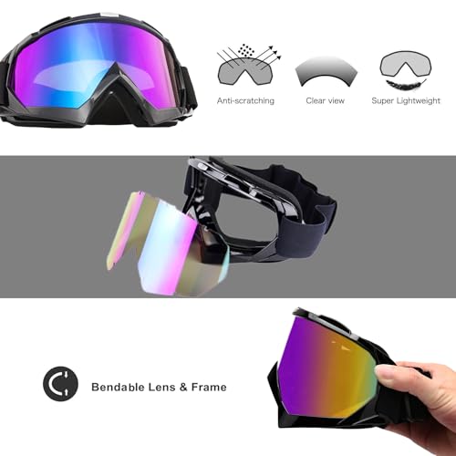 LJDJ Ski Goggles, Snowboard Motorcycle Goggles with Reflective Winter Neck Gaiter Face Cover for Youth Teens Men Women