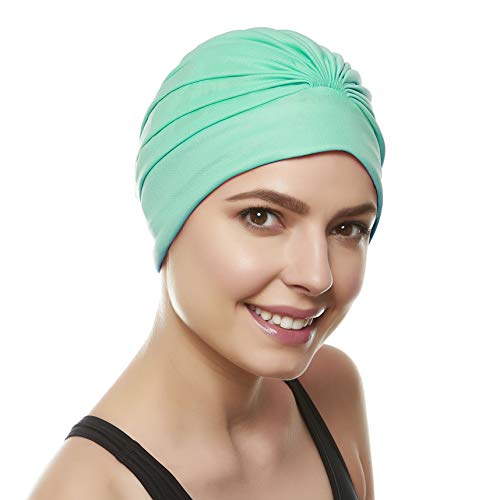 BEEMO Swim Caps for Women Swimming Turban Polyester Latex Lined Pleated for Ladies