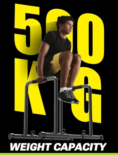 YOLEO Adjustable Dip Bar- 1100lbs Dip Station Portable Functional Fitness Bar with Safety Connector, Heavy Duty Dip Stand ...
