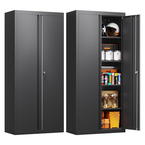 Yizosh Metal Garage Storage Cabinet with 2 Doors and 4 Adjustable Shelves - 71" Steel Lockable File Cabinet,Locking Tool C...
