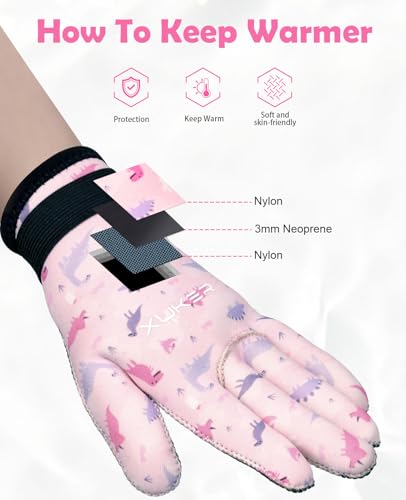 XUKER Kids 3mm Neoprene Wetsuit Gloves - Thermal Warmth for Diving, Scuba, Snorkeling, Kayaking & Swimming - Youth Water S...