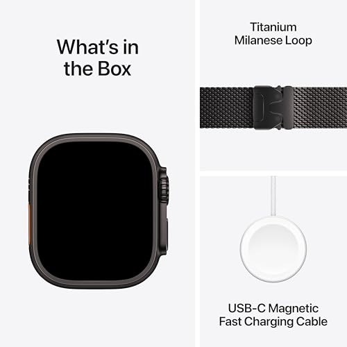 Apple Watch Ultra 3 [GPS + Cellular 49mm] Running & Multisport Smartwatch w/Rugged Titanium Case w/Black Titanium Milanese...