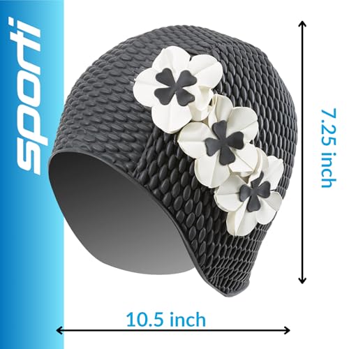 Sporti Bubble Swim Cap, Women Protection Bathing Cap, Anti-Slip Interior Grip, Made from Latex/Rubber & Keep Head Warm