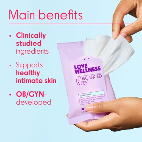 Love Wellness pH Balancing Wipes for Women | Fragrance-Free | Vulva Cleanser for Balanced pH, Intimate Health & Hygiene | ...
