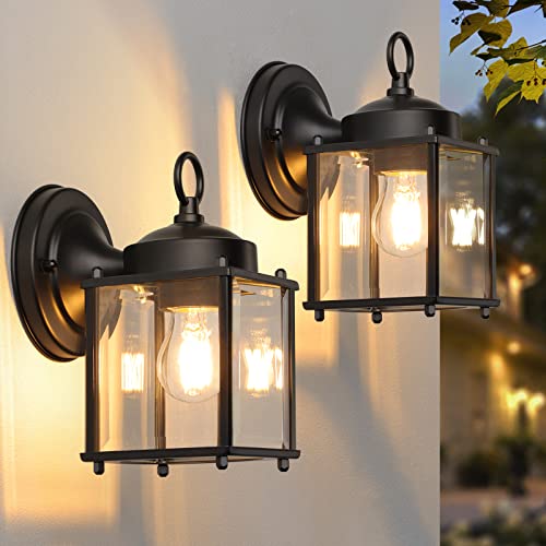 MATAMEYE Outdoor Wall Lantern, Exterior Waterproof Wall Sconce Light Fixtures, Black Front Door Wall Lighting with Clear B...
