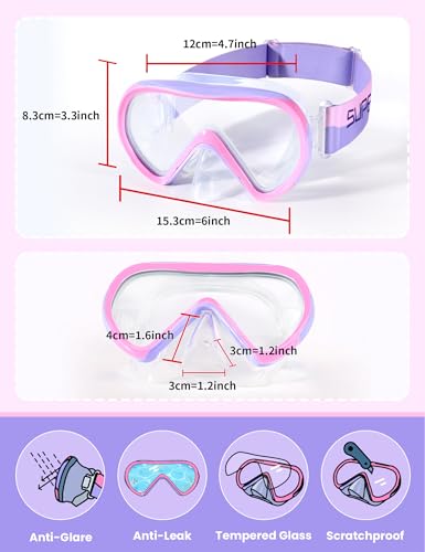Supertrip Kids Swim Goggles with Nose Cover for Ages 6-14, Tempered Glass Fabric Strap Swimming Snorkel Mask for Pool Beach
