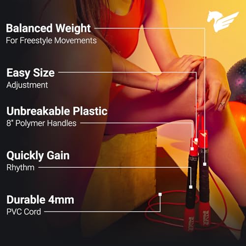 Fit Plus Pro Freestyle PVC Jump Rope for Tricks - Long Handles with Non-Slip Grip Tape - Adult Jump Ropes for Fitness