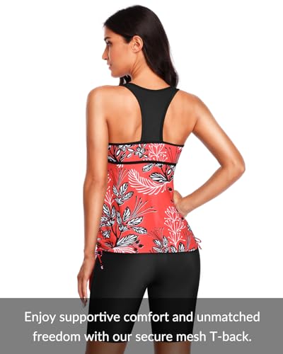 Yonique Women Two Piece Tankini Swimsuits with Shorts Athletic Bathing Suit with Swim Shorts Racerback Swimwear