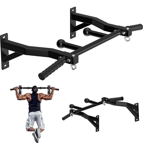 HWOOUSA Wall Mount Pull Up Bar, Heavy Duty Steel PullUp Bar Fits 16" & 24" Wood Studs, Multi Grip Pull Up Bar with Ball Fi...