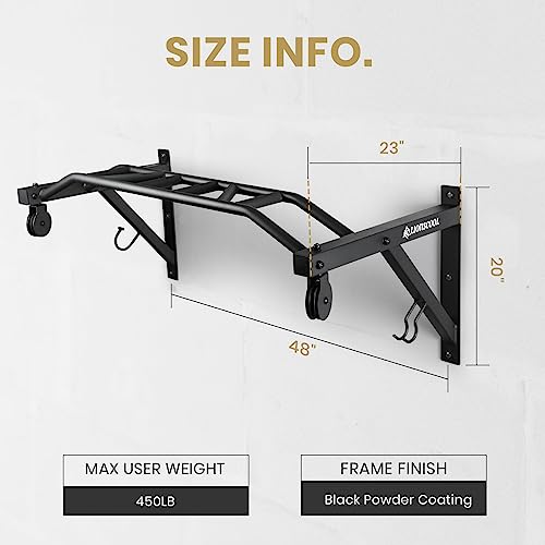 LIONSCOOL Multifunctional Wall Mounted Pull Up Bar with Pulley System, 48" and 16"/24" Multi-Grip Chin Up Bar, Cable Pulle...