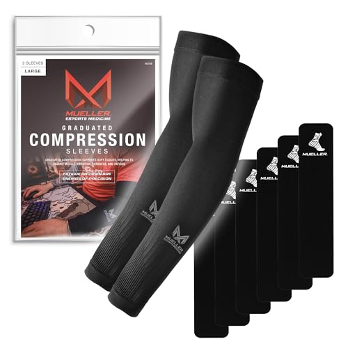 MUELLER Esports Medicine True Graduated Compression Gaming Arm Sleeves for Men and Women, 1 Pair (2 Arm Sleeves), Fits Lef...