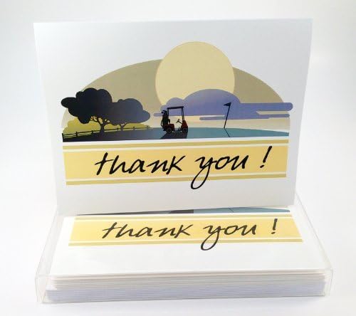 Stonehouse Collection | Simple Elegant Golf Theme Thank You Note Card | 10 Boxed Golf Cards & Envelopes (Standard)
