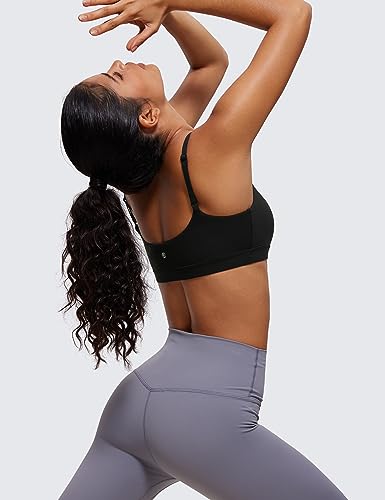 CRZ YOGA Butterluxe Adjustable Spaghetti Strap Sports Bras for Women - Scoop Neck Wireless Padded Yoga Workout Crop Top