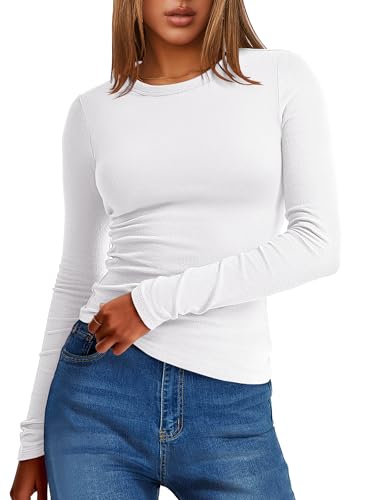 ANRABESS Womens Long Sleeve Thermal Shirts Slim Fit Basic Tee Tops Warm Fleece Undershirts 2025 Fall Winter Layer Outfits