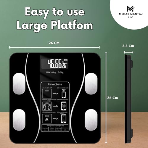 Bluetooth Smart Body Fat Scale – Digital Bathroom Scale with USB Rechargeable Power, Body Composition Analyzer for Weight,...