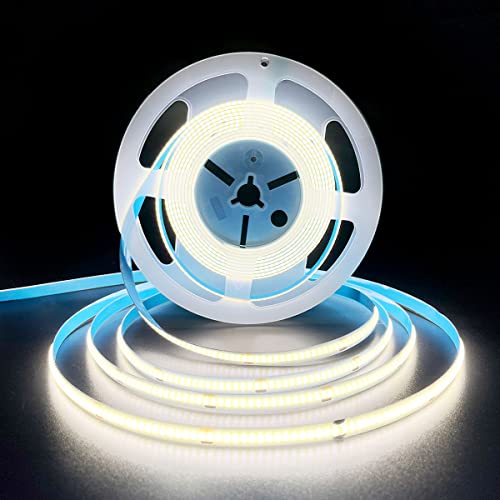HAMRVL COB LED Strip Lights White 6000K,DC12V 16.4ft/5M 320leds/M CRI90 Flexible LED Tape Lights 8mm,for Indoor Home Cabin...