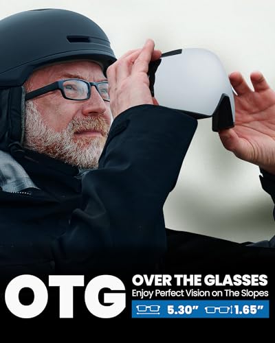 OutdoorMaster Heron Ski Goggles with 2 Lens, Frameless, Magnetic Interchangeable HD Toric Lens, OTG Snowboard Goggles
