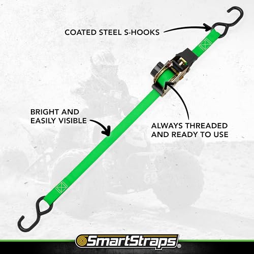 SMARTSTRAPS Retractable Ratchet Tie Down Straps (4 PK) 1,500lb Break Strength, 500lb Safe Work Load, Standard Duty, Secure...