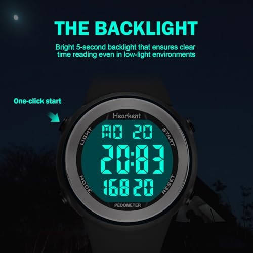 Hearkent Waterproof Pedometer Watch No APP with Light, Digital Display Step Counter Watch for Calories Seconds Alarm Step...